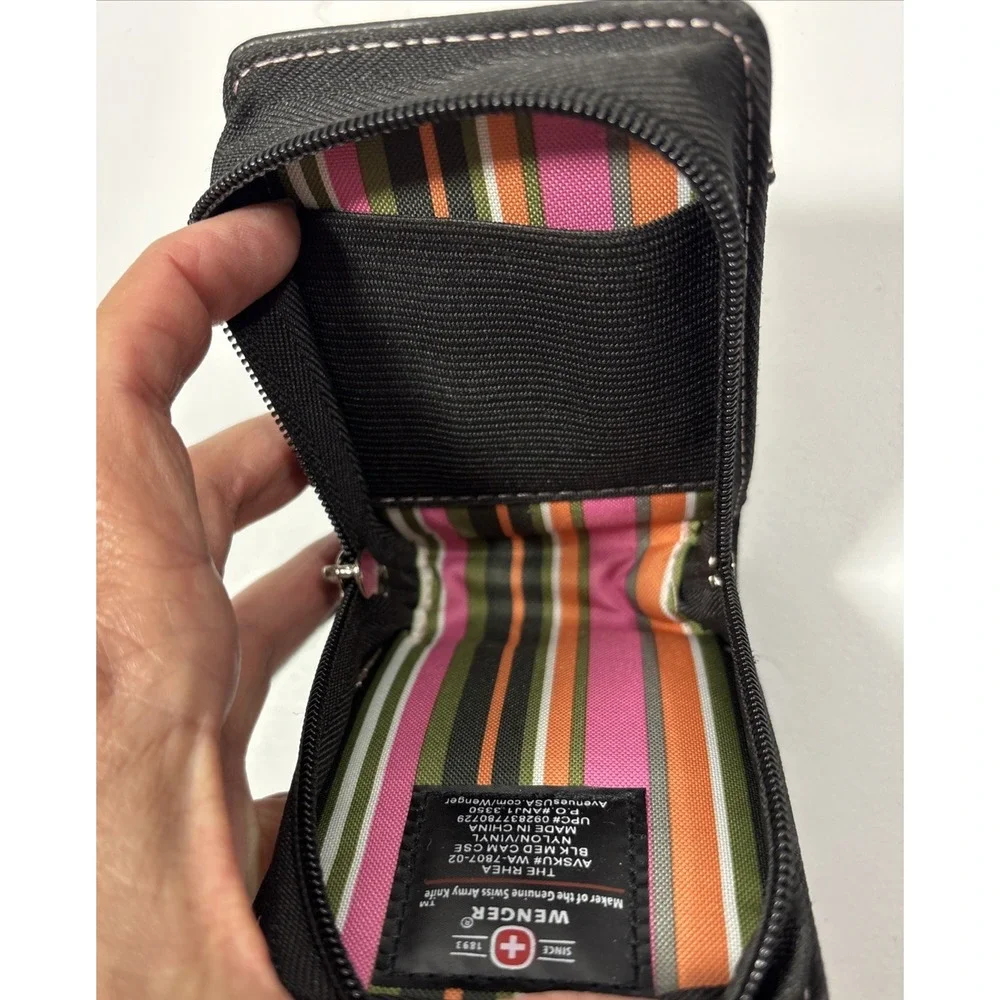 Wenger Swiss Army The Rhea Camera Case Black Pink Stitch Pouch Crossbody EUC